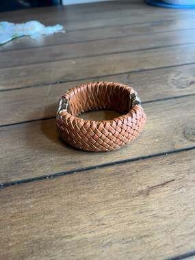 Chunky Woven Leather Bangle Bracelet with Magnetic Clasp
